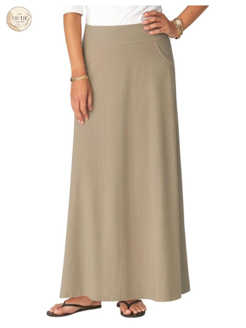 Stretch Cotton Knit A-Line Maxi Skirt with Jeans-Style Pockets